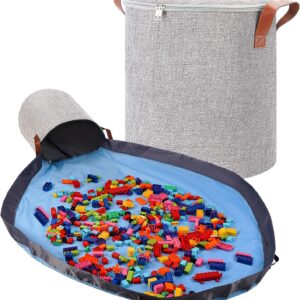 SAM AND MABEL XXL Toy Storage Organizer with Play Mat – 15″ x 15″ x 16″ Storage Bin for Kids Playroom, Foldable Fabric Bag and Basket for Nursery (Gray)