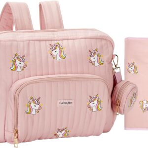 GOBABYMART Diaper Bag Backpack with Changing Pad – Travel Baby Bag, Insulated Bottle Pockets, Stroller Straps (Medium – Pink Unicorns)