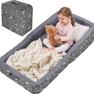JOYWOO Toddler Floor Mat, Toddler Travel Mats for 3-6, Foldable Portable Foam Mat for Home/Playroom/Hotel, Kids Floor Mats with Washable Cloth Cover, Playmat Foam Pad for Kids, Charcoal