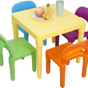 ZENY Kids Plastic Table and 4 Chairs Set, Multicolor Play Room Furniture for Reading, Train, Art, Crafts, Play