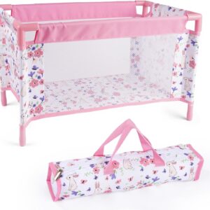 Reborn Baby Dolls Crib, Babys Doll Bed for Up to 18 Inch Baby Dolls, Removable Babys Doll Playpen Toy Crib, Reborn Baby Doll Accessories with Storage Bag, Toy Gift for Kids Ages 3+