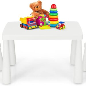 HONEY JOY Kids Table and Chair Set, Plastic Children Activity Table and 2 Chairs for Art Craft, Easy-Clean Tabletop, 3-Piece Toddler Furniture Set for Daycare Playroom, Gift for Boys Girls(White)