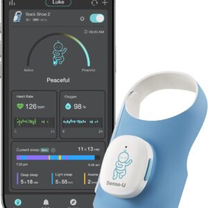 Sense-U Smart Sock Shoe 2 Baby Monitor – Tracks Heart Rate & Sleep Patterns with Transmissive PPG Foot Sensor, for 1–12 Months