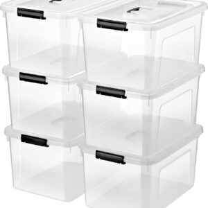 19 Quart Plastic Storage Bins with Lids, 6-Pack Stackable Clear Storage Organizing Box with Handle