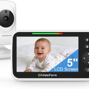 Baby Monitor with Camera and Audio – 5 inch Screen Portable Baby Camera Monitor No WiFi with Temperature Sensor and 1000ft Long Range, Night Vision, VOX, 2-Way Talk, 8 Lullabies, for New Parents