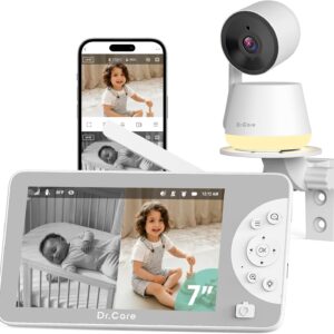 Dr.Care LumiView Max Smart WiFi Baby Monitor – 7″ 1080P FHD & 2K Camera, Privacy Mode, Cry & Motion Detection, 6000mAh Removable Battery, RGB Night Light, Snapshot & Video Recording, HD Night Vision