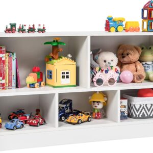 Costzon Toy Storage Organizer for Kids, 5-Section School Classroom Storage for Organizing Books Toys, Wooden Kids Bookshelf Daycare Furniture for Preschool, Playroom, Nursery, Kindergarten (White)