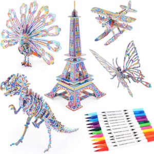 BEARUN 3D Coloring Puzzle Set, Arts and Crafts for Girls and Boys Age 6 7 8 9 10 11 12 Year Old, Fun Educational Painting Crafts Kit with Supplies for Kids, Birthday Toy Gift for Kids