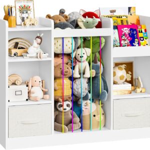 HOOBRO Toy Storage Organizer with Stuffed Animal Storage, 4-in-1 Toy Organizer & Stuffed Animal Zoo with Removable Drawers and 5 Cubes, Book Shelf for Kids Room, Playroom, Nursery, White WT36CW01
