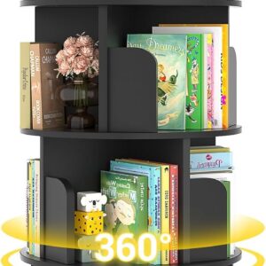 Besiost Rotating Bookshelf, Wood Corner Bookshelf, 360 Display Spinning Bookcase Storage Rack, 4 Tier Floor Standing Revolving Bookcase Narrow Book Shelf Organizer for Small Space, Bedroom, Black