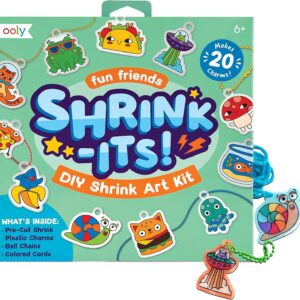 Ooly 28 PC DIY Shrinking Art Kit for Kids, 20 Plastic Pre Cut Charms and More, No Mess Creative Activity Jewelry Making Kit – Fun Friends