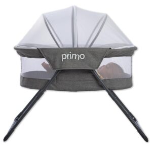 Cocoon Deluxe Folding Travel Bassinet (Heather Gray) – Lightweight Baby Bed and Portable Bassinet with Removable Mesh Canopy, Perfect Travel Crib & Bedside for Baby, Includes Carrying Tote Bag