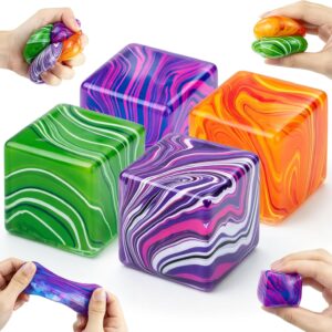 4 Pack Fidget Toys, Squishy Cube, Ice Cube Squishy for Anxiety & Stress Relief for Adults, Slow Rise Sensory Stress Balls, Classroom Prizes