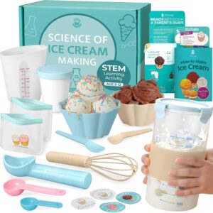 Tovla Jr. Kids Ice Cream Science Maker Kit | Real Reusable | Ages 5-12 | Learning Activity & Gift Set | Includes Visual Recipes, Scoop, Bowls & Shaker